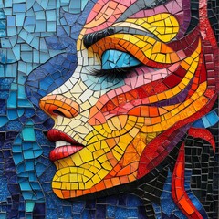 Canvas Print - Colorful Mosaic Portrait of a Woman s Face