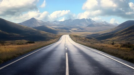 Wall Mural - Road winding endlessly toward far-off horizon view image