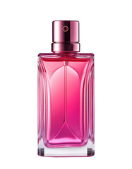 A vibrant pink perfume bottle designed to evoke elegance and femininity, perfect for any beauty collection.