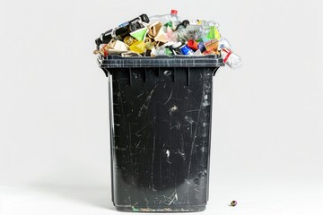 Poster - A black trash can filled with various types of waste