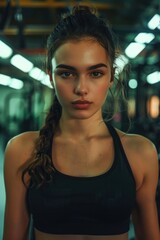 Sticker - A woman poses for a photo wearing a black sports bra, ready to capture the moment