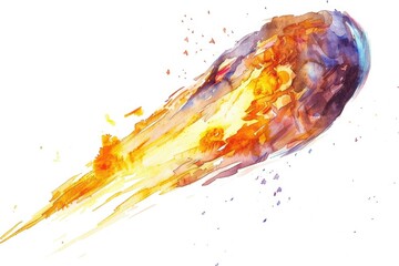 Poster - A vibrant watercolor painting of a fireball against a pure white backdrop, ideal for use in designs requiring bold and fiery elements