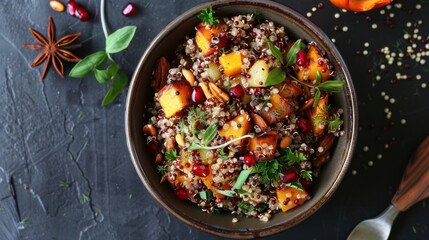 Autumn Quinoa Salad with Pumpkin and Beetroot. Fall Harvest Quinoa Salad