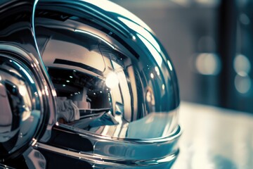 Poster - A close-up shot of a motorcycle's headlight, suitable for use in automotive or adventure-themed contexts