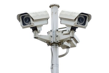 Poster - Two surveillance cameras mounted on a tall pole, monitoring the surrounding area