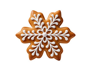 delicious gingerbread cookie shaped like a snowflake, decorated with intricate icing designs, perfec