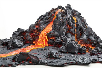 Poster - A volcano erupts with hot lava flowing out, great for scenes of natural disasters or geological events