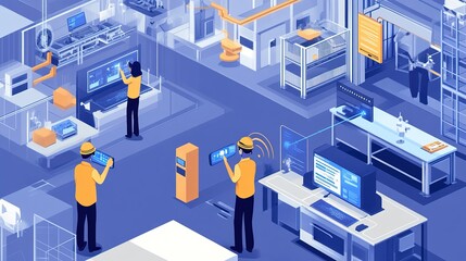 Poster - Workers in a smart industry environment using augmented reality for tasks.
