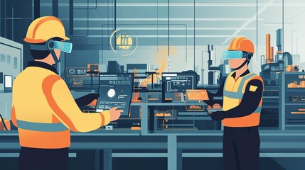 Poster - Workers in a smart industry environment using augmented reality for tasks.