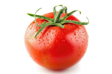 Sticker - A close-up of a red tomato with water droplets glistening on its surface