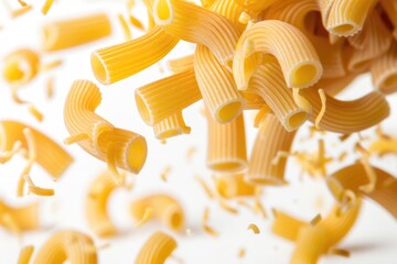 Poster - A heap of uncooked pasta sits on a white background