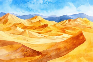 Canvas Print - Watercolor depiction of a desert landscape with cacti and sandy dunes