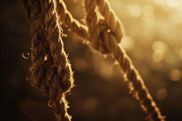 Poster - A close-up of a rope with a light shining in the background, suitable for use as a symbol or element in various designs