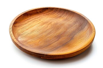 Close-up shot of a wooden plate on a white background