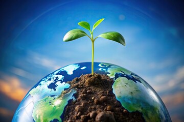 Abstract sprouting plant, earth globe, nature, environmental conservation, sustainable growth