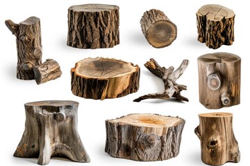 Poster - A group of tree stumps arranged on a white background