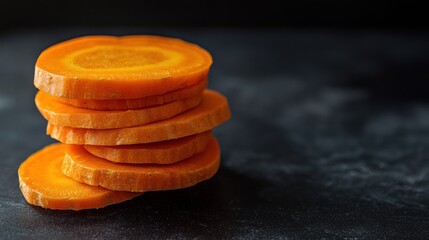 Wall Mural - Sliced Carrots on a Dark Surface