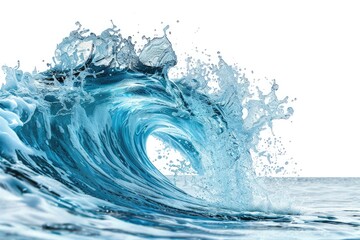 A massive blue wave crashes into the ocean, creating a dramatic display of power and movement