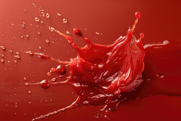 Wall Mural - A close-up shot of a splash of liquid on a red surface