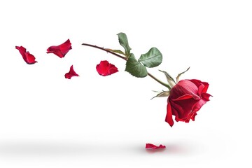 Poster - A single red rose floats gently through the air