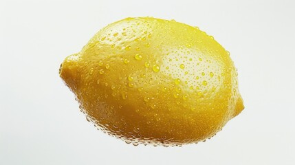 Poster - A close-up shot of a lemon with water droplets on its surface, taken against a white background