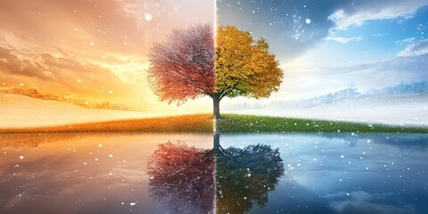 tree of life divided in half for changing of the seasons