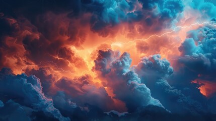 Poster - A picture of a cloudy stormy sky with lightning, ideal for use in weather or atmospheric themed projects
