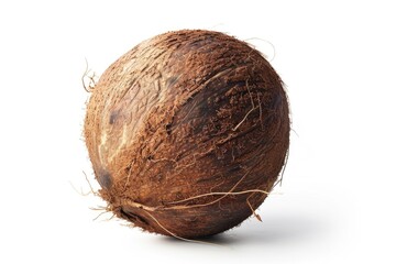 Poster - A close-up view of a coconut on a white surface, ideal for use in food or tropical-themed designs