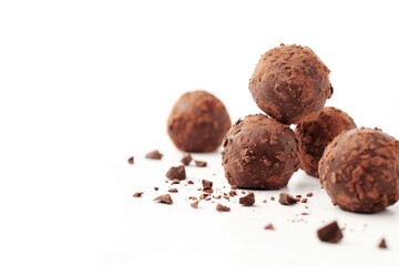 Poster - A close-up of stacked chocolate truffles, perfect for food photography or marketing use