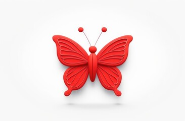 one red beautiful butterfly from cartoon on white background. A realistic model of colorful toy for children. 3d style.