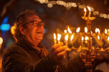 Wall Mural - A person holding a lighted candle close to a decorative ceiling fixture