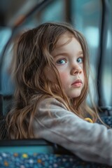 Poster - A young girl sits in a bus, gazing out the window