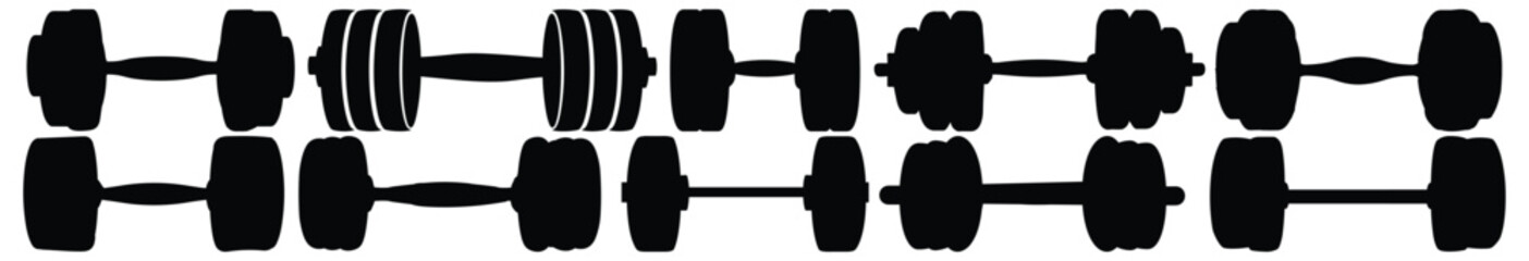 Wall Mural - Fitness silhouette set vector design big pack of dumbbell illustration and icon