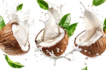 Poster - Fresh coconut with milk pouring out, great for food or beverage illustrations