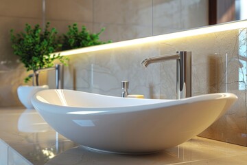 Poster - A white bowl and sink combination sitting on a kitchen counter