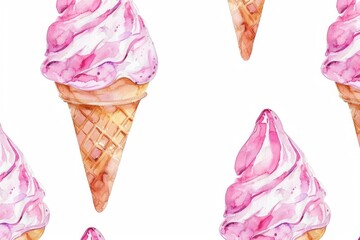 Poster - Pattern of pink ice cream cones on a white background