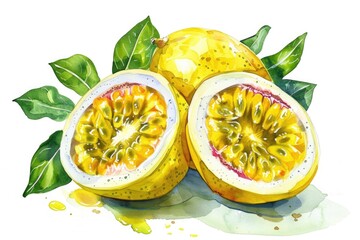 Poster - A colorful watercolor illustration of a passion fruit