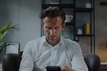 Poster - A person sitting on a couch, focused on their cell phone