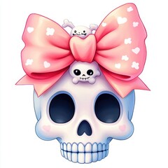 Wall Mural - Cute Skull with Pink Bow and Hearts