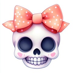 Wall Mural - Cute Cartoon Skull With Pink Bow Illustration