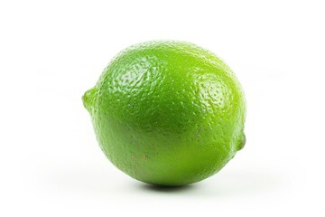 Poster - A single green lemon sitting on a plain white background