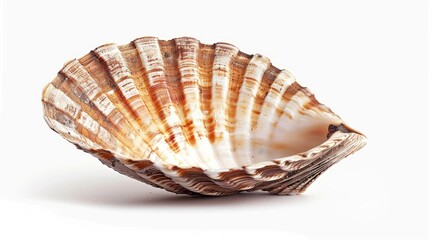 Poster - A detailed view of a single shell on a white background, suitable for use in still life or nature-themed designs