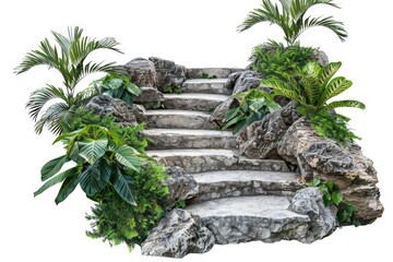 Poster - Steps surrounded by lush greenery, great for outdoor or nature-themed projects