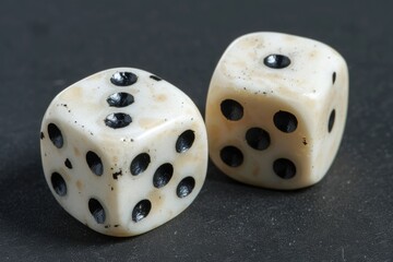 Poster - Two white dice resting on a table, ready for a game or roll