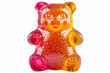 Poster - A close-up shot of a single gummy bear on a white background