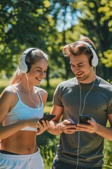 Canvas Print - A pair of people examining their smartphone together