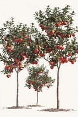 Sticker - A group of trees with ripe red apples hanging from their branches, suitable for use in images related to nature, food, or decoration