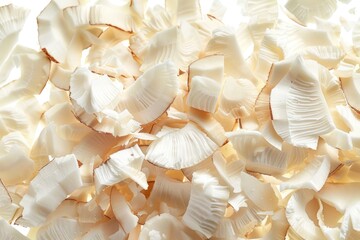 Wall Mural - Close-up of a collection of white seashells, suitable for beach or coastal themed designs