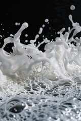 Poster - A close-up shot of a splash of milk on a black surface