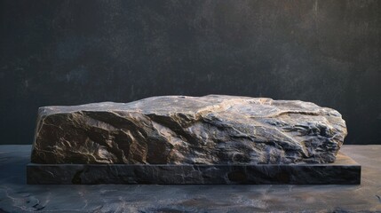 Poster - A large rock perched atop a wooden table, providing a unique centerpiece for any setting